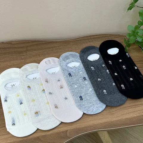 Dames Bloemen Mesh Ademende Korte Sokken Casual Katoenen Zomer Sneakersokken