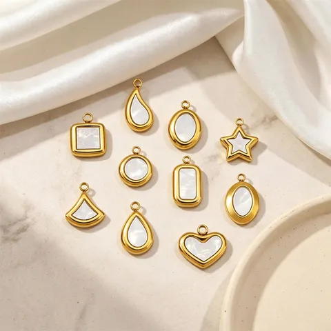 Γαλλικό Βίντατζ Ανοξείδωτο Ατσάλι 18K Επιχρυσωμένο Μενταγιόν Μάτι Γάτας Κοχύλι Καρδιά Τριφύλλι DIY Κοσμήματα