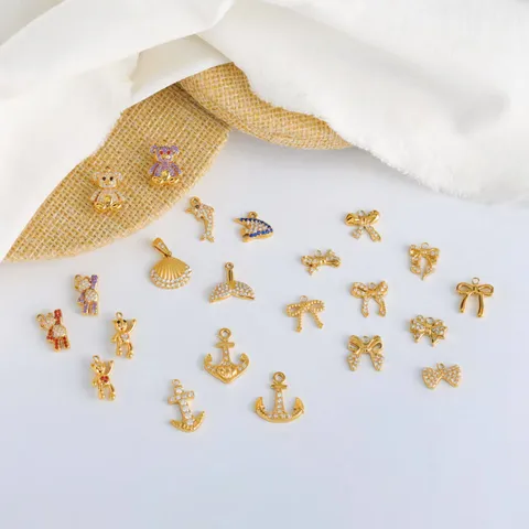 Stainless Steel Rhinestone Bowknot Bear Anchor Shell Pendant Charms For DIY Necklace Bracelet Jewelry Making Accessories