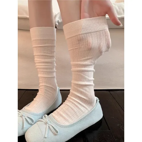 Dames Japans Stijl Katoen Mesh Ademend Effen Kleur Hoge Schacht Slouch Sokken Zomer Mode Kousen
