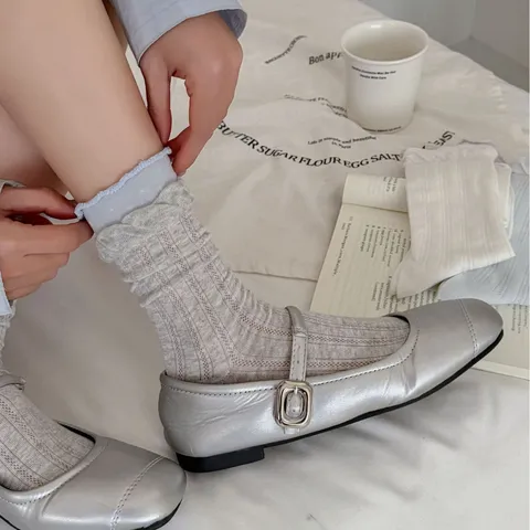 Dames Lente Zomer Katoen Mesh Ademende Kantafwerking Halte Stacking Socken Zoete JK Dagelijkse Casual Socken