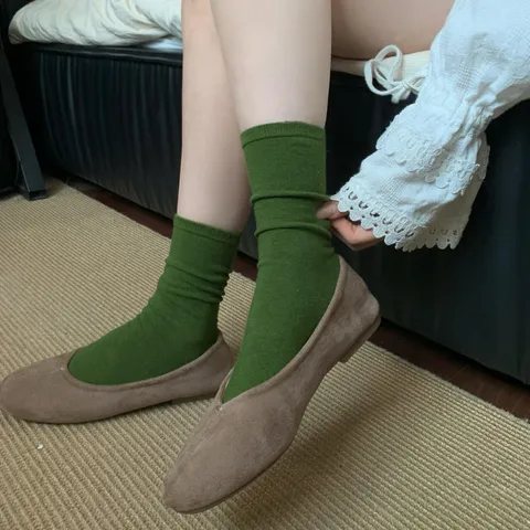 Dames Herfst Winter Slouch Sokken Effen Kleur Comfortabel Ademend Katoenmix Lange Buis Sokken Retro Japanese Stijl Casual Kousen