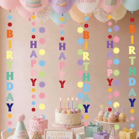 Colorful Happy Birthday Letter Banner Garland Macaron Polka Dot Sewn Paper Hanging Decoration For Kids Party Background Decor