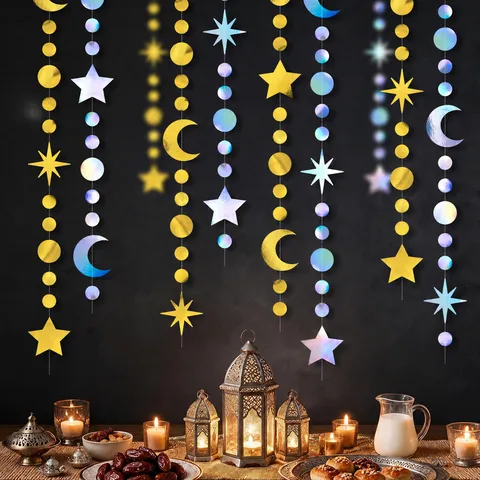 Laser Star Moon Dot Hanging Garland Decorations For Birthday Wedding Party Graduation Festival Shiny Paper Streamer Ornaments
