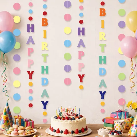 Colorful Happy Birthday Letter Banner Garland Macaron Polka Dot Sewn Paper Hanging Decoration For Kids Party Background Decor