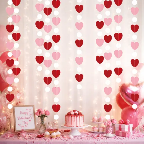 3D Heart Paper Garland Valentine's Day Decoration Stitched Hanging Banner For Birthday Wedding Party Pink Red White Decor