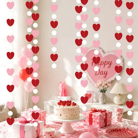 3D Heart Paper Garland Valentine's Day Decoration Stitched Hanging Banner For Birthday Wedding Party Pink Red White Decor