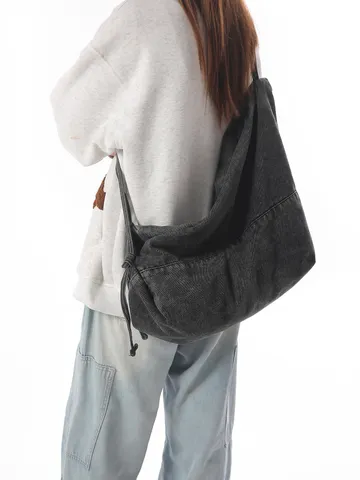 Vintage Denim Hobo Crossbody Bag For Women Men Large Capacity Washed Denim Shoulder Bag Casual Student Messenger Bag Daily Travel Handbag