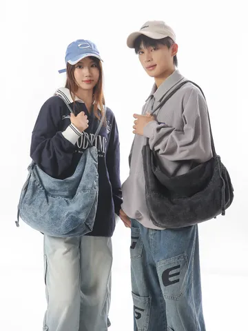 Vintage Denim Hobo Crossbody Bag For Women Men Large Capacity Washed Denim Shoulder Bag Casual Student Messenger Bag Daily Travel Handbag