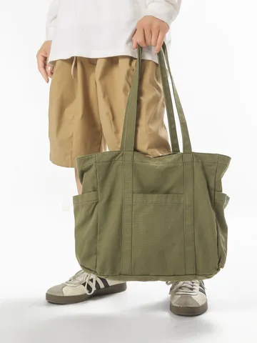 Vintage Πλυμένη Τσάντα Καμβά Tote Για Γυναίκες Μεγάλη Χωρητικότητα Πολλαπλές Τσέπες Τσάντα Ώμου Casual Ιαπωνικό Στυλ Μινιμαλιστική Τσάντα Χειρός