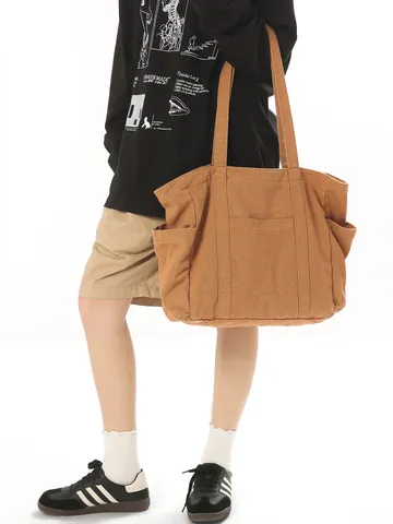 Vintage Πλυμένη Τσάντα Καμβά Tote Για Γυναίκες Μεγάλη Χωρητικότητα Πολλαπλές Τσέπες Τσάντα Ώμου Casual Ιαπωνικό Στυλ Μινιμαλιστική Τσάντα Χειρός