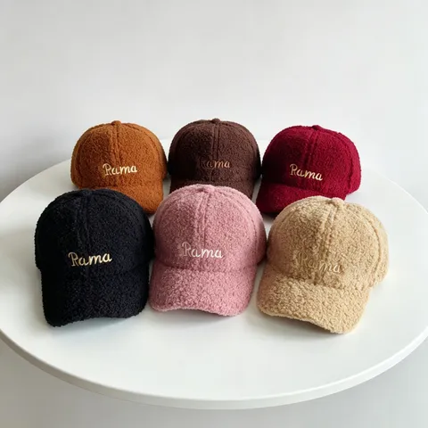 Warm Lamb Wool Baseball Cap For Men Women Autumn Winter Rama Embroidery Letter Pattern Adjustable Faux Fur Peak Hat Soft Casual Sport Cap