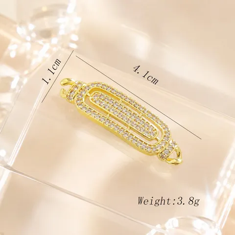 DIY Copper Real Gold Plated Micro Pave Rhinestone Connector Bar Charms Double Loop Geometric Rectangle Oval Pendant Jewelry Findings For Necklace Bracelet Making