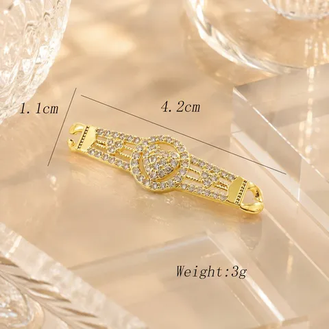 Copper Micro-Pave Rhinestone Dual-Hanging Connector Charms For DIY Bracelet Necklace Making Geometric Heart Handplate Accessories