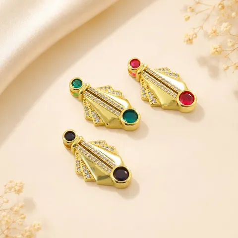 Kupfer Vergoldet 14K Geometrischer Fächer Anhänger Mit Strass Für Damen DIY Schmuckherstellung Zubehör