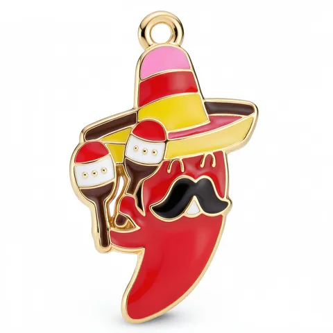 Dijes de Fiesta Mexicana de Aleación de Zinc y Esmalte para Creación de Joyas DIY Chile Guitarra Cactus Accesorios para Llaveros Pulseras