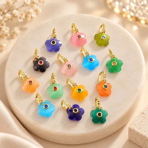 Mini Zirconia Bloem Hanger Koper Natuursteen Charm Voor DIY Ketting Armband Maken Hoge Kwaliteit Sieraden Accessoires