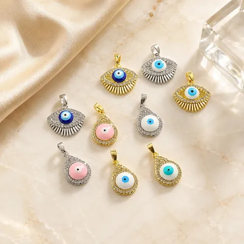 Kupfer Strass Böser Blick Charm Anhänger Bunte Emaille Türkische Nazar Schmuckherstellung DIY Handgefertigtes Zubehör