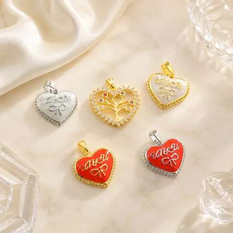 Vintage Copper Gold Plated Heart Pendant Rhinestone Enamel Bow Knot Individual Versatile DIY Jewelry Accessories Gift For Girlfriend
