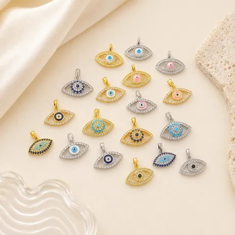 Luxury Copper 18K Gold Plated Evil Eye Pendant For Necklaces Rhinestone Enamel Protection Amulet Amulet Charm Jewelry For Women Men