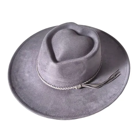 Vintage Western Cowboy Hat For Women Heart-Shaped Top Suede Wide Brim Tassel Fedora Party Outdoor Sun Protection Hat