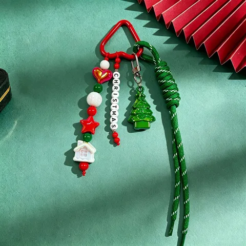 Christmas Woven Keychain Fashion Versatile Bag Pendant Holiday Merry Letter Beads Woven Rope Keychain For Women Gift