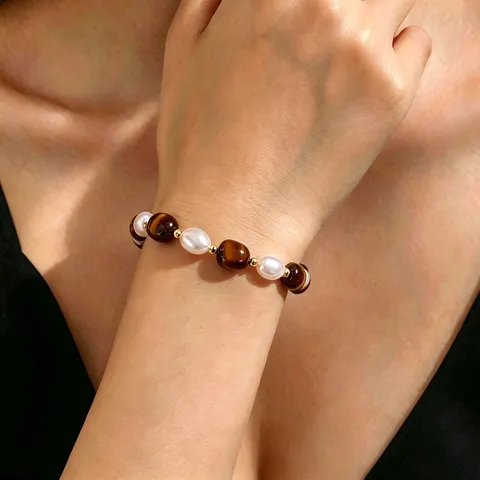 Natural Stone Artificial Pearl Beaded Bracelet For Women Men Minimalist Fashion Adjustable Drawstring Hand Chain Jewelry Elegant Gift