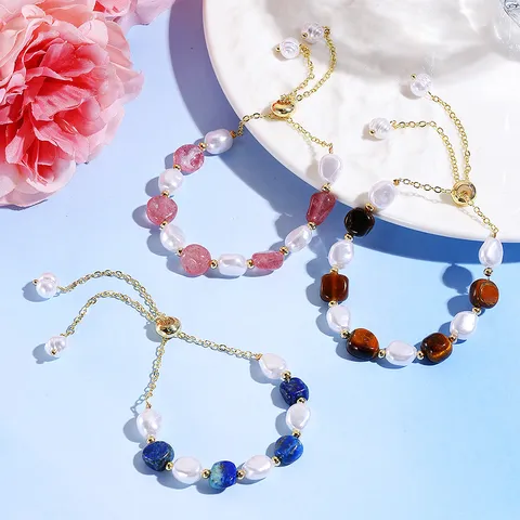 Natural Stone Artificial Pearl Beaded Bracelet For Women Men Minimalist Fashion Adjustable Drawstring Hand Chain Jewelry Elegant Gift