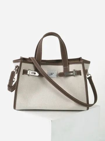 Γυναικεία Τσάντα Canvas Δέρμα Αγελάδας Tote Vintage Μεταφοράς Ώμου Χιαστί Με Μεταλλικό Κλείδωμα Τσάντα Χειρός