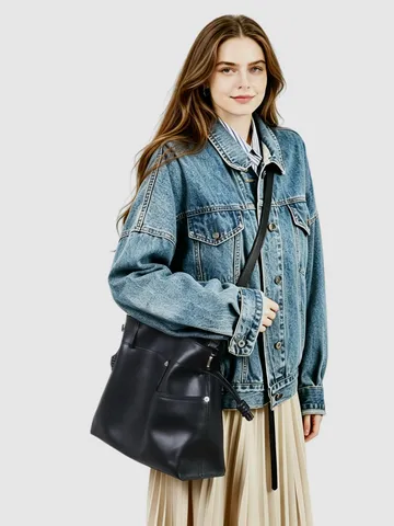Γυναικεία Τσάντα Bucket από Μαλακό Δέρμα Vintage Hobo Τσάντα Ώμου Κορδόνι Casual Καθημερινή Μεγάλη Τσάντα