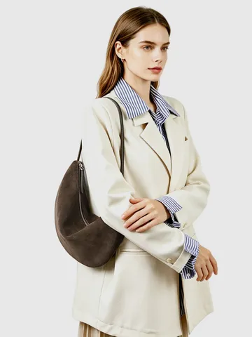 Retro Frosted Cowhide Leather Crescent Bag For Women Autumn Winter Versatile Underarm Bag Commuting Luxury Shoulder Bag Hobo Purse
