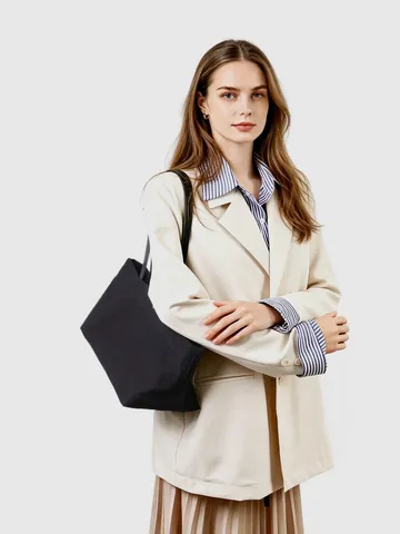 Women Large Capacity Canvas With Top Layer Cowhide Tote Bag High End Commuter Hobo Bag Single Shoulder Underarm Bag