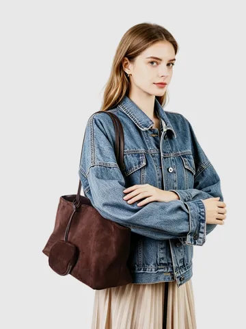 Women's Frosted Cowhide Tote Bag Large Capacity Hobo Shoulder Bag Vintage Retro Axillary Bag For Daily Work Commute Office