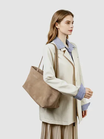 Vintage Frosted Cowhide Tote Bag Women Large Capacity Suede Shoulder Bag Commuter Handbag Solid Color Elegant Underarm Bag