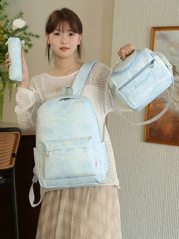 Set de Mochilas con Graffiti Tie-dye para Estudiantes Mochila Ligera para Portátil con Bolsa de Almuerzo y Estuche para Mujer