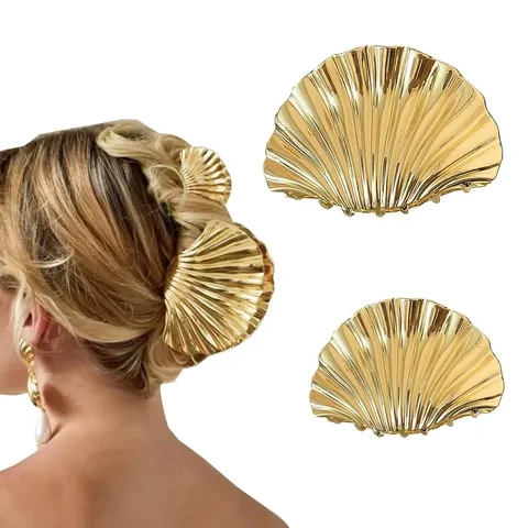 Pince à Cheveux en Métal Brillant Forme de Coquille pour Femmes Élégante Grande Pince Crabe Mode Or Argent Accessoires de Coiffure Cadeau