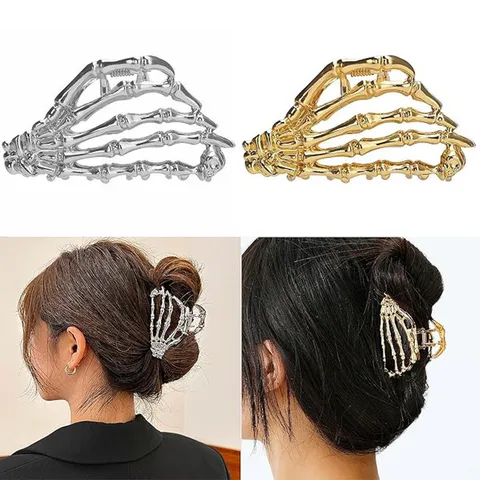 Pince à Cheveux Gothique Main de Squelette en Métal Crâne Punk Pince Crabe Halloween Accessoires Cheveux pour Femmes Épingle à Cheveux