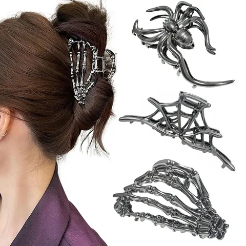 Barrette à Cheveux Halloween Chauve-souris Toile d'Araignée Main de Squelette Gothique Punk Alliage Pince à Cheveux Femme Fête