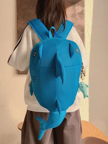 Large Capacity Embroidered Monster Shark Motorcycle Backpack 3D Dinosaur Cycling Helmet Bag Cute Student Schoolbag Reflective Daypack