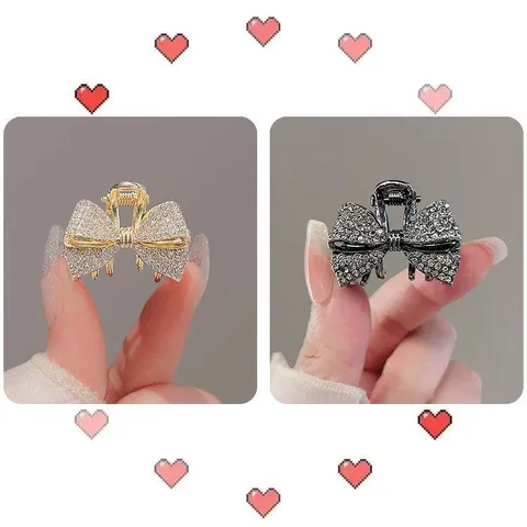 Pince à Cheveux Noeud en Alliage Strass Élégante pour Femme Style Princesse Doux Petite Pince Dorée Noire Accessoires