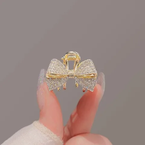 Pince à Cheveux Noeud en Alliage Strass Élégante pour Femme Style Princesse Doux Petite Pince Dorée Noire Accessoires