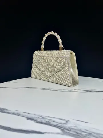 Donne Lusso Strass Perla Borsa da Sera Elegante Perline Piccola Borsa Quadrata Matrimonio Festa Pocetta