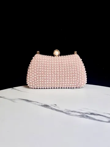 Elegante Borsa da Sera Fatta a Mano in Perla Artificiale Donna Lussuosa Borsa Pochette Matrimonio Banchetto Borsa a Tracolla