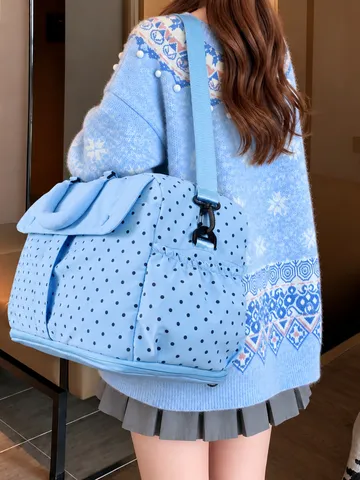 Women Polka Dot Travel Bag Large Capacity Expandable Duffel Bag Lightweight Nylon Polyester Weekend Bag For Gym Fitness