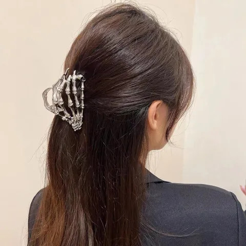 Halloween Pince à Cheveux en Métal Gothique Main de Squelette Crâne Araignée Barrette à Cheveux Rétro pour Femmes Fête