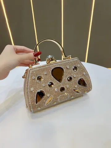 Borsa da Sera con Strass di Lusso Donna Borsa a Mano Metallica Affascinante Catena di Cristallo Borsa a Tracolla Matrimonio