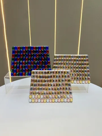 Lussuosa Borsa da Sera in Strass da Donna Moda Catena Spalla Tracolla Borsa in Pelle PU Banchetto Piccola Borsa Quadrata