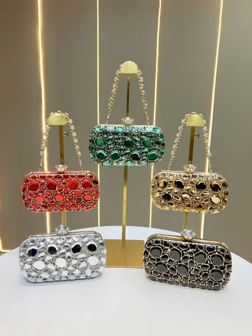 Donne Strass Borsa da Sera Lusso Cristallo Pochette Scocca Metallica Borsa a Catena Banchetto Festa Matrimonio