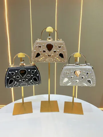 Borsa da Sera con Strass di Lusso Donna Borsa a Mano Metallica Affascinante Catena di Cristallo Borsa a Tracolla Matrimonio