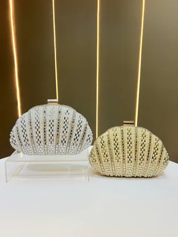 Donna Strass Perla Artificiale Conchiglia Borsa da Sera Elegante Catena Metallica Borsetta a Tracolla Matrimonio Festa Pochette